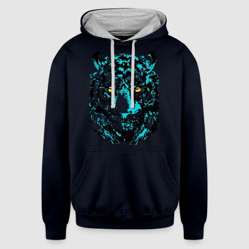Artistic Tiger Head Portrait Drawing - Turquoise - Unisex Contrast Hoodie