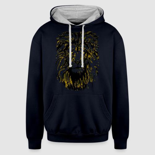 Yellow Lion Head Portrait Drawing - Lion Face - Unisex Contrast Hoodie