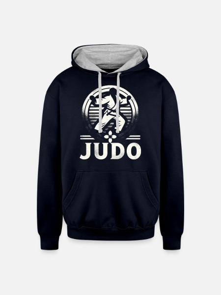 Judo Mastery Combat Emblem - Unisex Contrast Hoodie - navy/heather gray