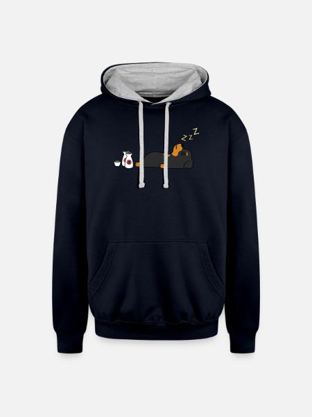 Rottweiler Sake Drunk - Unisex Contrast Hoodie - navy/heather gray