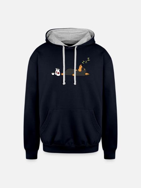 Miniature Pinscher Sake Drunk - Unisex Contrast Hoodie - navy/heather gray