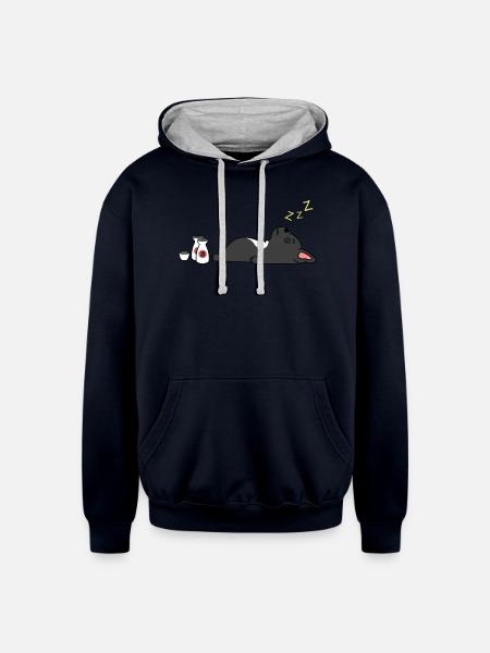 French Bulldog Sake Drunk - Unisex Contrast Hoodie - navy/heather gray
