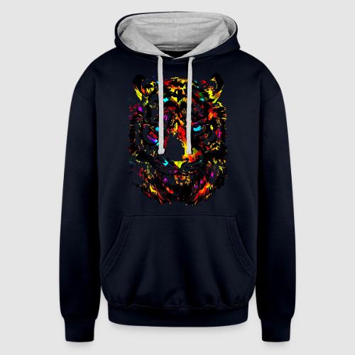 Cute Tiger Head Portrait Drawing - Tiger Eyes - Unisex Contrast Hoodie