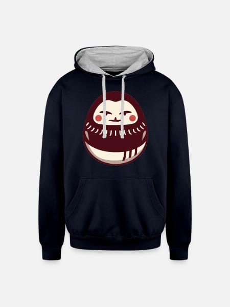 Daruma Doll - Unisex Contrast Hoodie - navy/heather gray