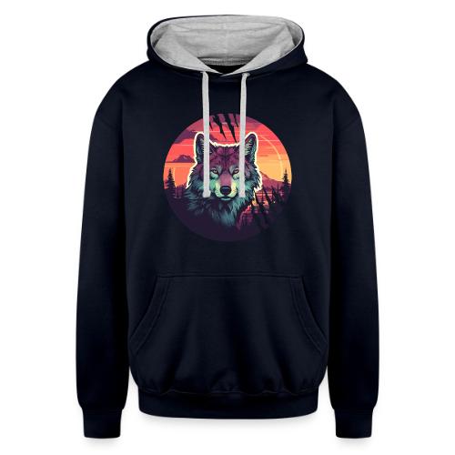 Colorful Wolf Stare - Unisex Contrast Hoodie