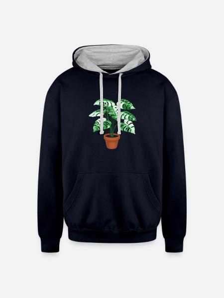 Variegated Monstera - Unisex Contrast Hoodie - navy/heather gray
