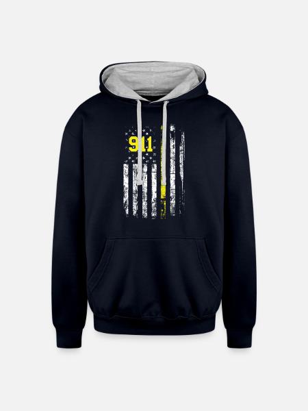 911 First USA - Unisex Contrast Hoodie - navy/heather gray