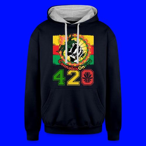 Antic 420 OnFire Herb Weed Marijuana Design - Unisex Contrast Hoodie