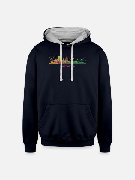 Amsterdamer Skyline Amsterdam - Unisex Contrast Hoodie - navy/heather gray