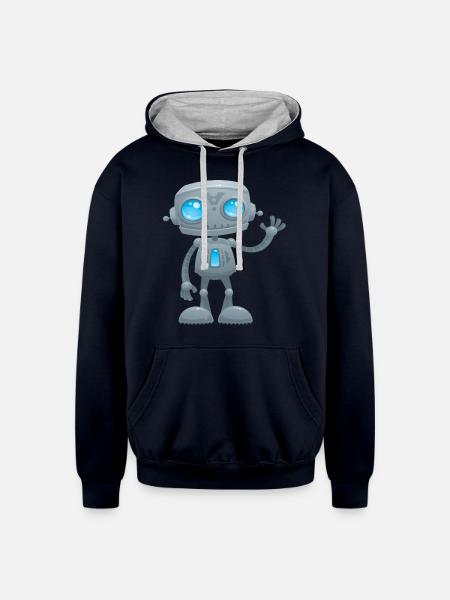 Waving Robot - Unisex Contrast Hoodie - navy/heather gray