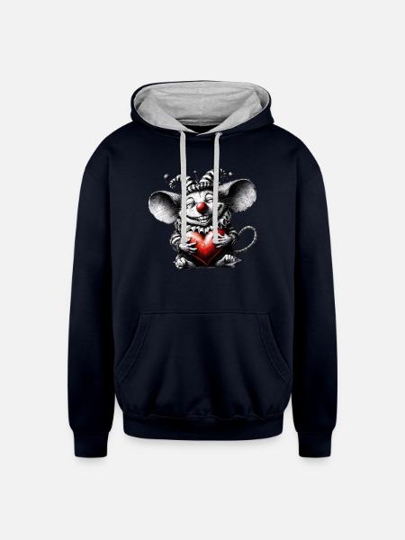 Mouse heart - Unisex Contrast Hoodie - navy/heather gray