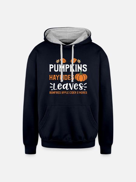 Pumpkins Hayrides Leaves Bonfire... - Unisex Contrast Hoodie - navy/heather gray