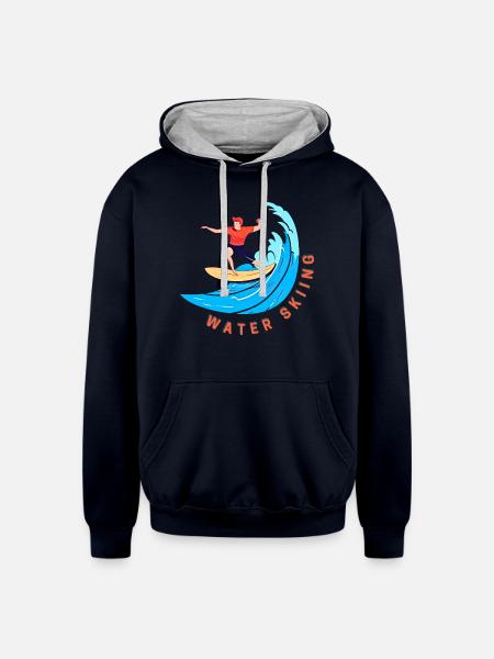 skiing On the water - Unisex Contrast Hoodie - navy/heather gray