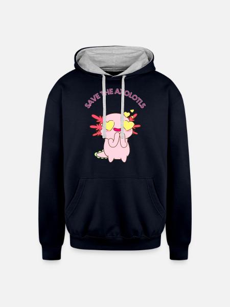 save the axolotls Active - Unisex Contrast Hoodie - navy/heather gray