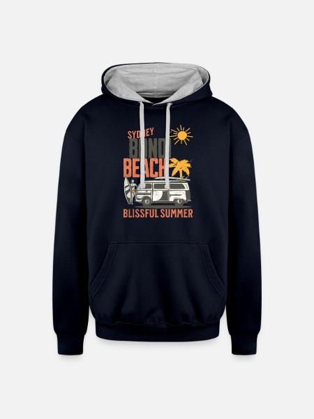 Sydney Bondi Beach Surfer - Unisex Contrast Hoodie - navy/heather gray