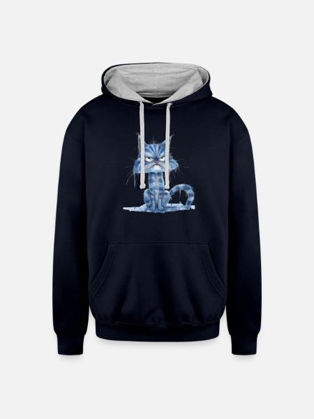 Funny Cat - Unisex Contrast Hoodie - navy/heather gray