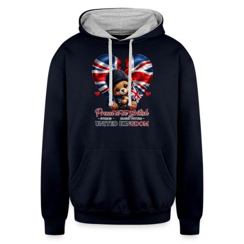 Proud to Be British Teddy Bear UK Patriot Gift - Unisex Contrast Hoodie