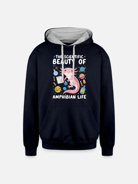 Axolotl Science Teacher Mexican Salamander - Unisex Contrast Hoodie - navy/heather gray