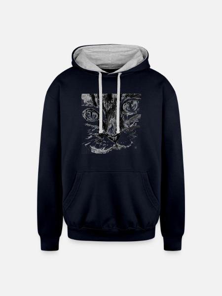 cat face - Unisex Contrast Hoodie - navy/heather gray