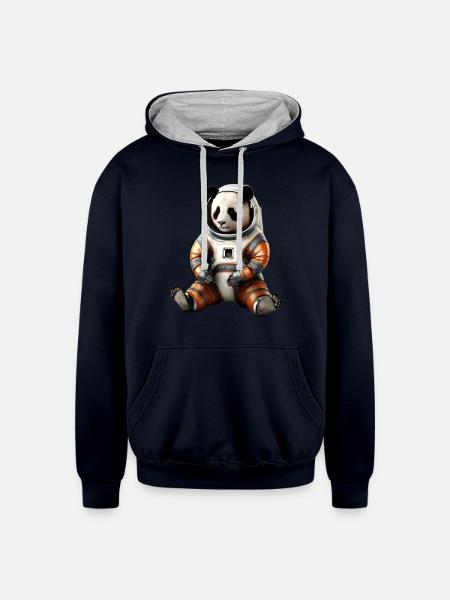 Panda Astronauts Suit - Unisex Contrast Hoodie - navy/heather gray