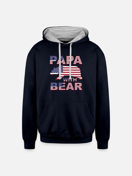 Papa with Bear - Unisex Contrast Hoodie - navy/heather gray