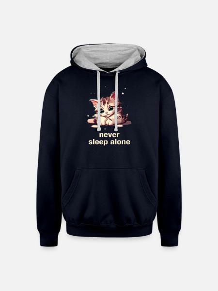 never sleep alone - Unisex Contrast Hoodie - navy/heather gray