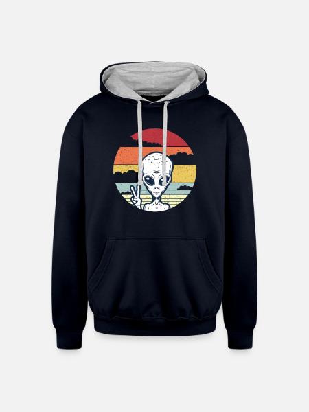 Alien Selfie Peace - Unisex Contrast Hoodie - navy/heather gray