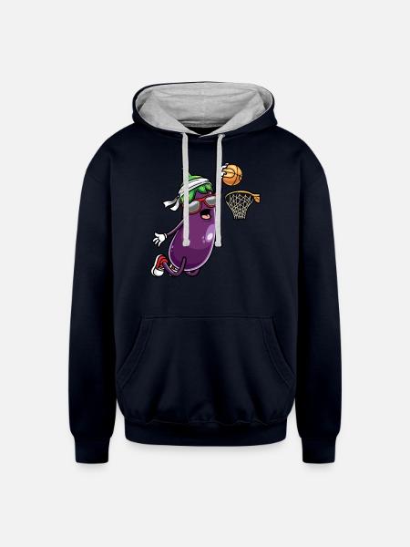 Eggplant Fruit Vegetable Vegetarian - Unisex Contrast Hoodie - navy/heather gray