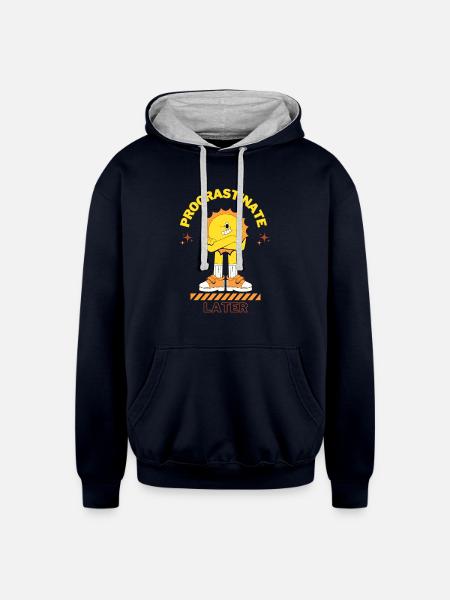 Procrastinate Later - Unisex Contrast Hoodie - navy/heather gray