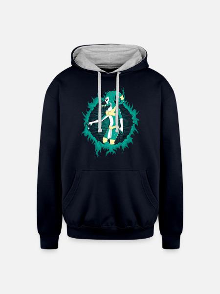 Alien With Halftone Background - Unisex Contrast Hoodie - navy/heather gray