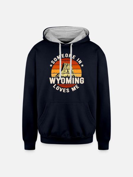 Someone In Wyoming Loves Me - Unisex Contrast Hoodie - navy/heather gray