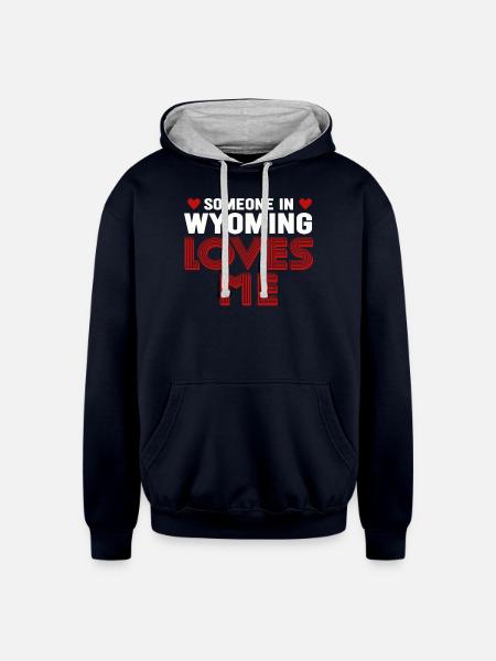 Someone In Wyoming Loves Me - Unisex Contrast Hoodie - navy/heather gray