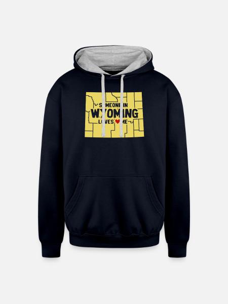 Someone In Wyoming Loves Me - Unisex Contrast Hoodie - navy/heather gray