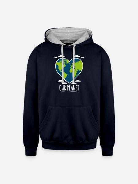 Love Our Planet - Unisex Contrast Hoodie - navy/heather gray