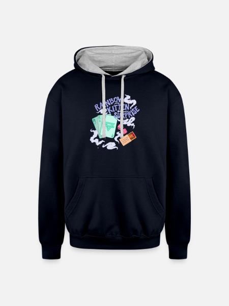 rainbow kitten surprise - Unisex Contrast Hoodie - navy/heather gray