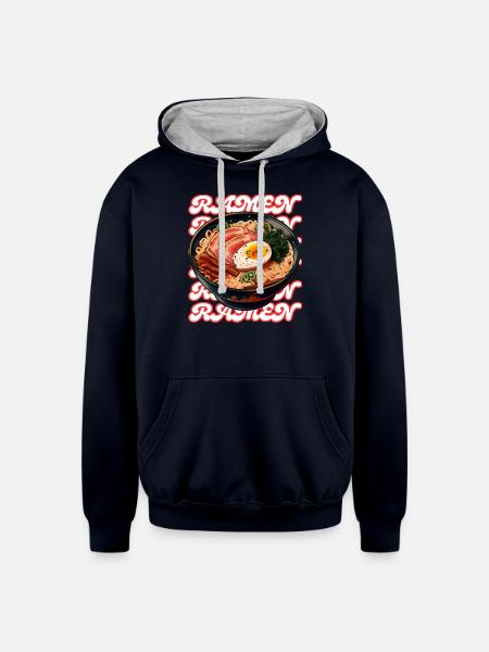 RAMEN! - Unisex Contrast Hoodie - navy/heather gray