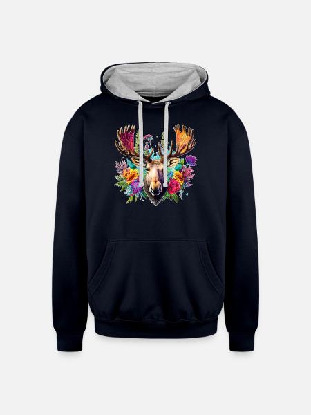 Moose Face - Unisex Contrast Hoodie - navy/heather gray