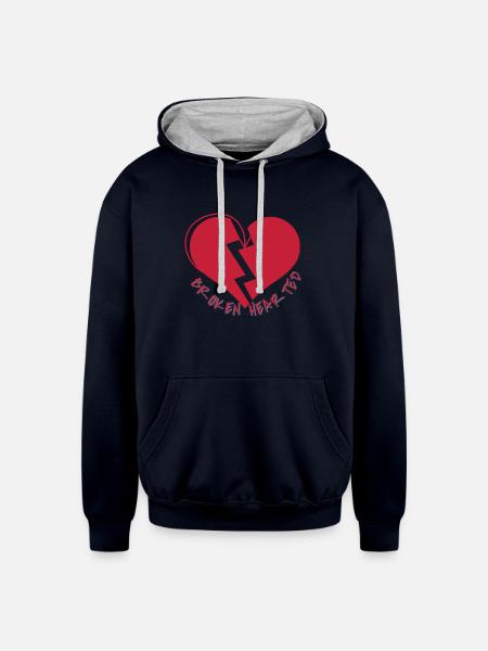 Broken HEARTED - Unisex Contrast Hoodie - navy/heather gray