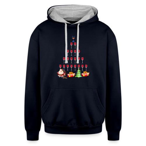 Wine glass decor Christmas Tree Xmas Ornament tee - Unisex Contrast Hoodie
