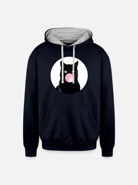 BUBBLE CAT - Unisex Contrast Hoodie - navy/heather gray
