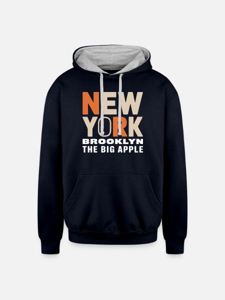 New York Brooklyn - The Big Apple Classic Design - Unisex Contrast Hoodie - navy/heather gray
