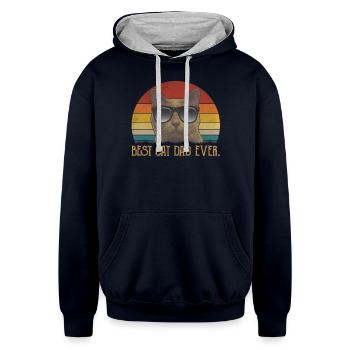 Vintage Retro Cat Best Cat Dad Ever Shirt - Unisex Contrast Hoodie - navy/heather gray - Front