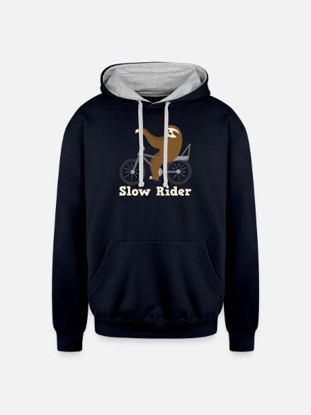 Slow Rider Sloth Cyclisme Équitation Vélo Vélo Paresseux - Molleton à capuche contrasté Unisexe - navy/gris chiné