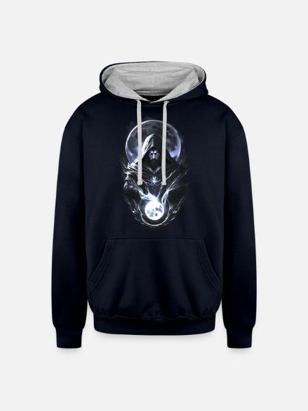 Moon wizard - Unisex Contrast Hoodie - navy/heather gray