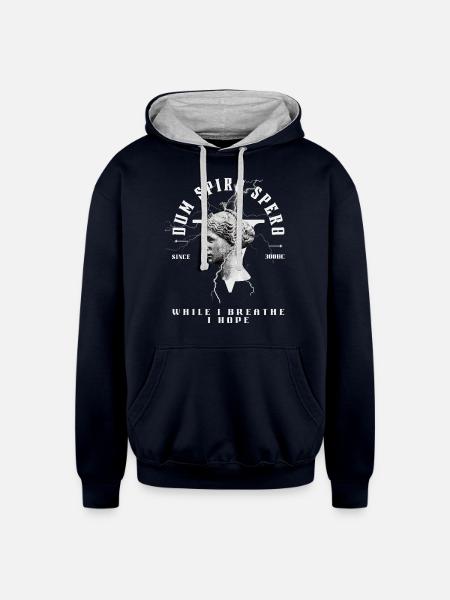Latin Quote Dum Spiro Spero - Unisex Contrast Hoodie - navy/heather gray