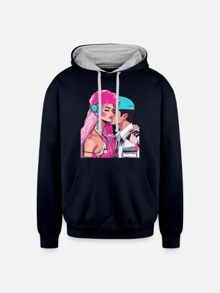 Anime Love is Limitless - Unisex Contrast Hoodie - navy/heather gray