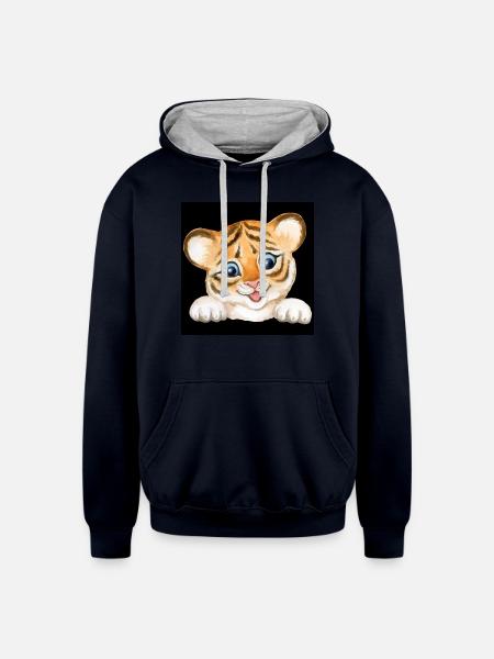 Beautiful baby tiger - Unisex Contrast Hoodie - navy/heather gray