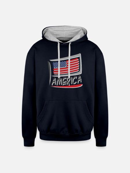 America Flag - Unisex Contrast Hoodie - navy/heather gray