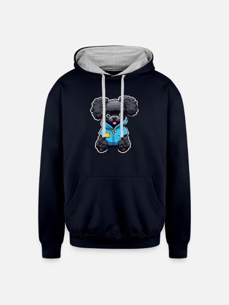 Poodle in Blue Pajamas - Unisex Contrast Hoodie - navy/heather gray