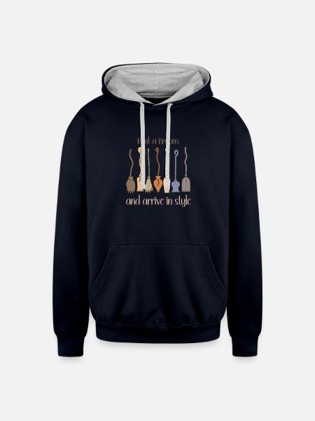 Rent a broom - Unisex Contrast Hoodie - navy/heather gray